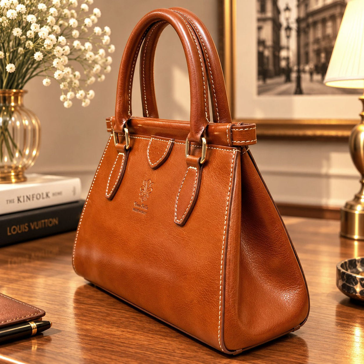 Ersilia Hand-Dyed Leather Spring-Frame Satchel - Leather Italiano