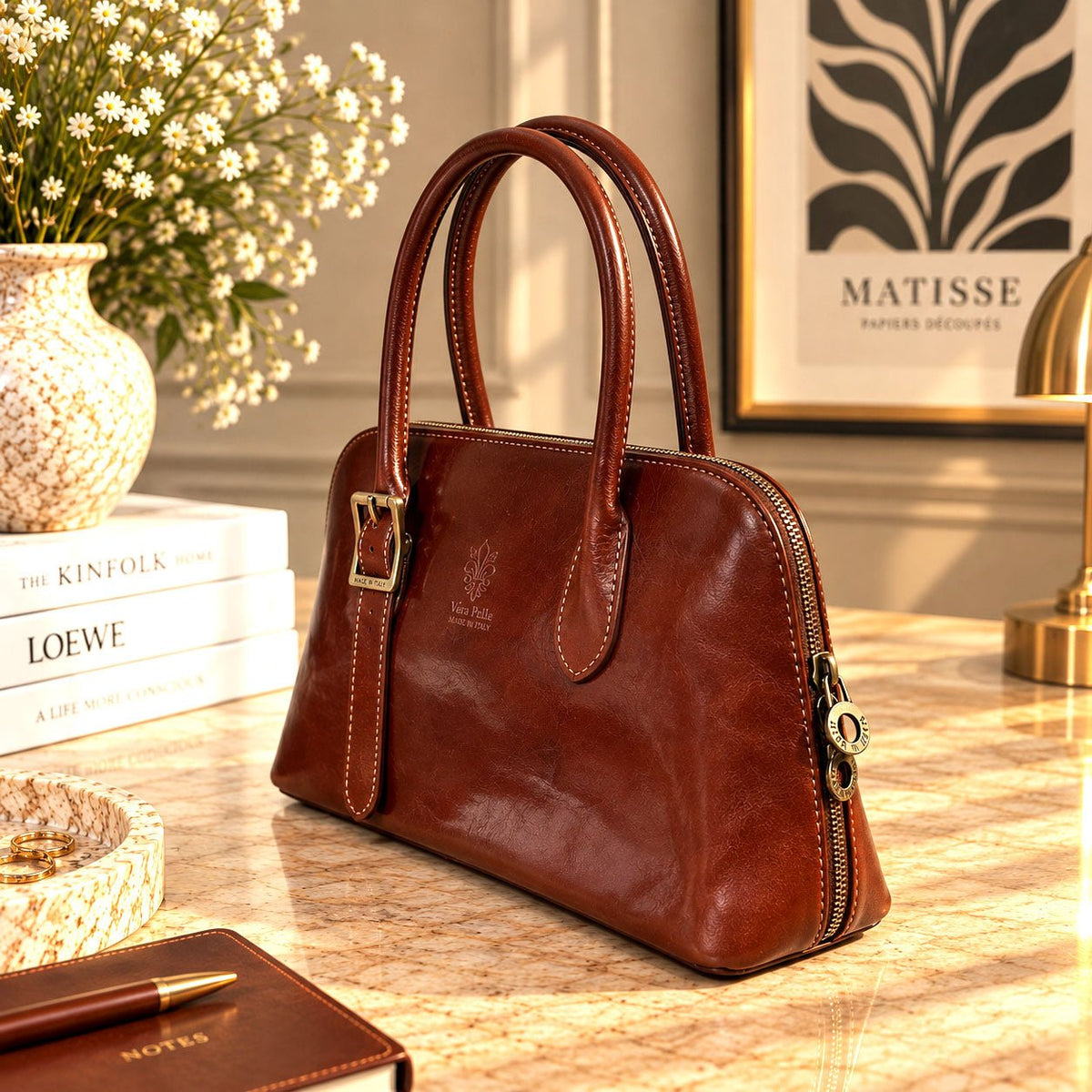 Eugenia Hand-Dyed Leather Dome Satchel - Leather Italiano