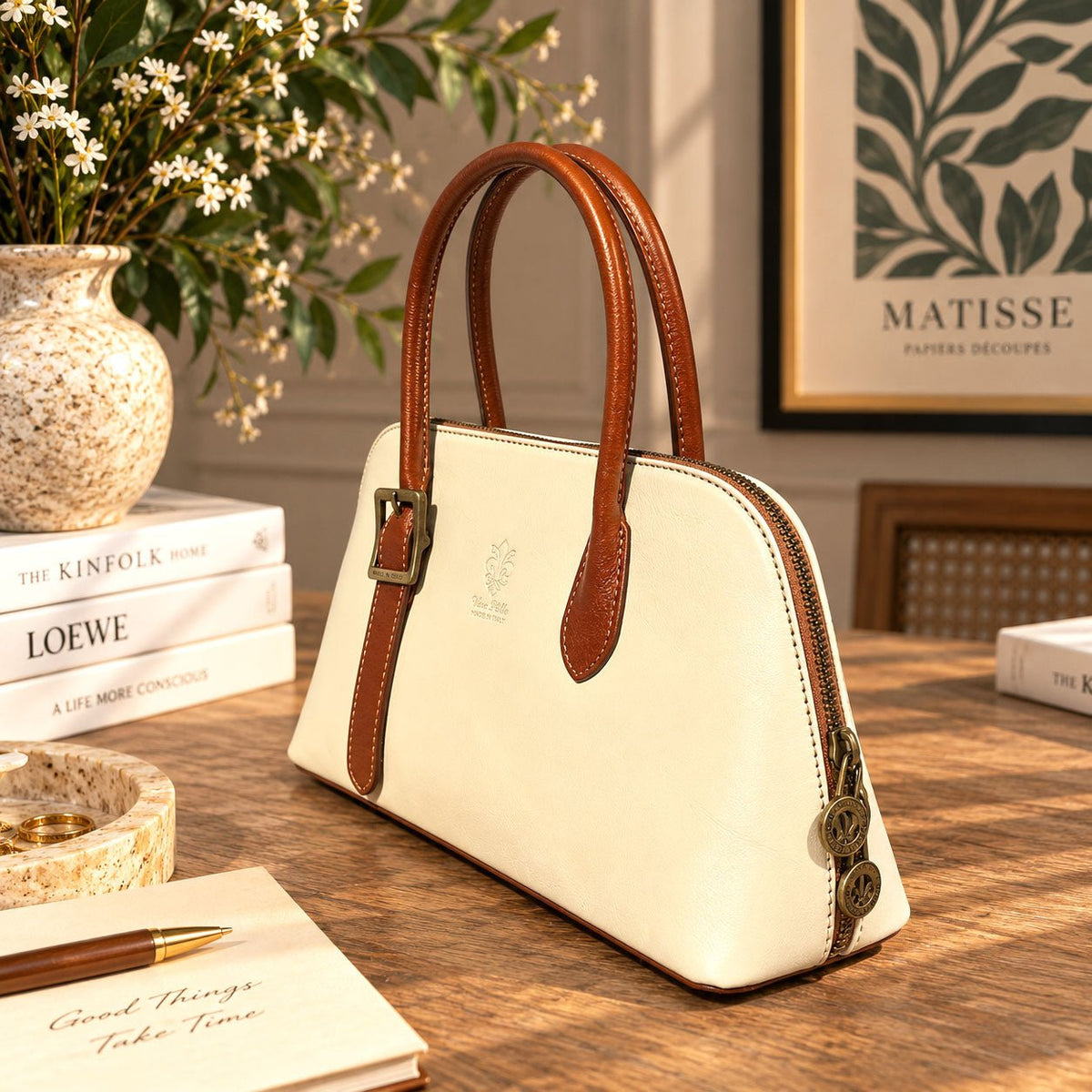 Eugenia Hand-Dyed Leather Dome Satchel - Leather Italiano