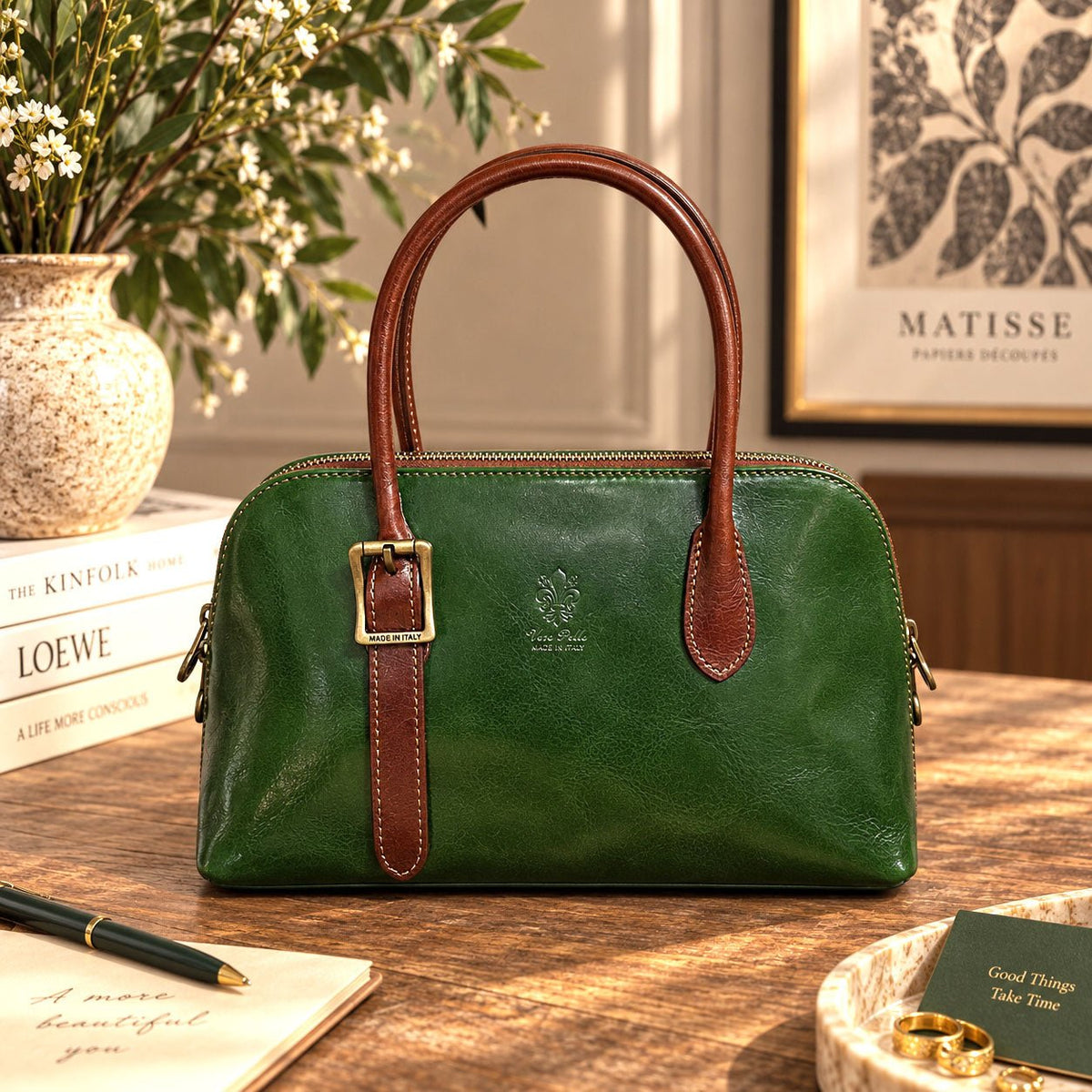 Eugenia Hand-Dyed Leather Dome Satchel - Leather Italiano