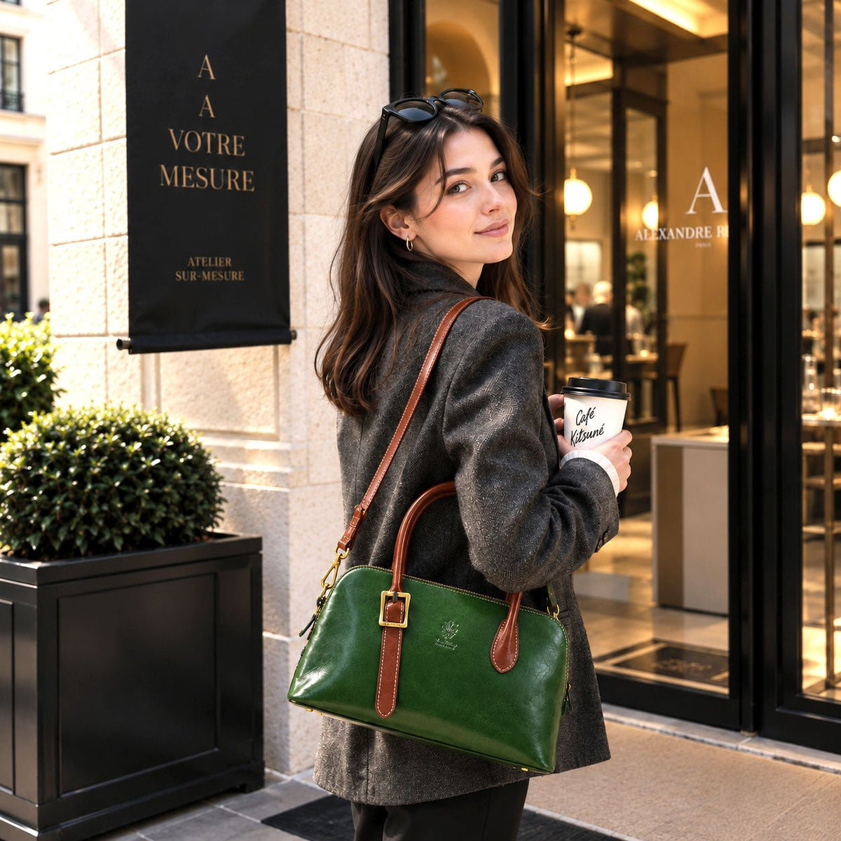 Eugenia Hand-Dyed Leather Dome Satchel - Leather Italiano
