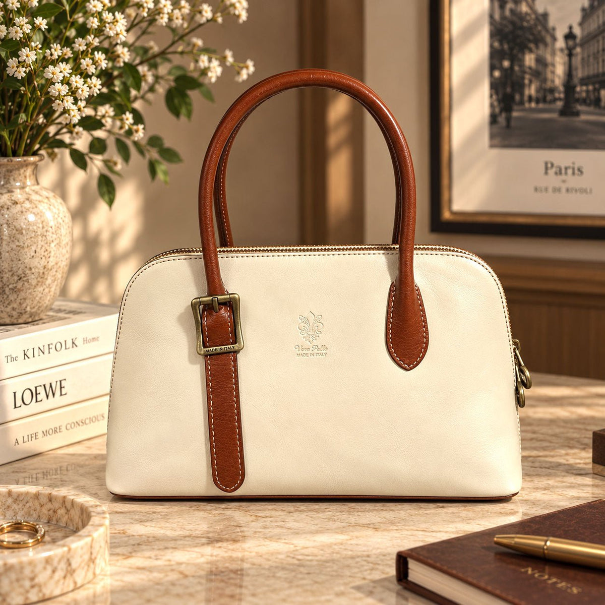 Eugenia Hand-Dyed Leather Dome Satchel - Leather Italiano