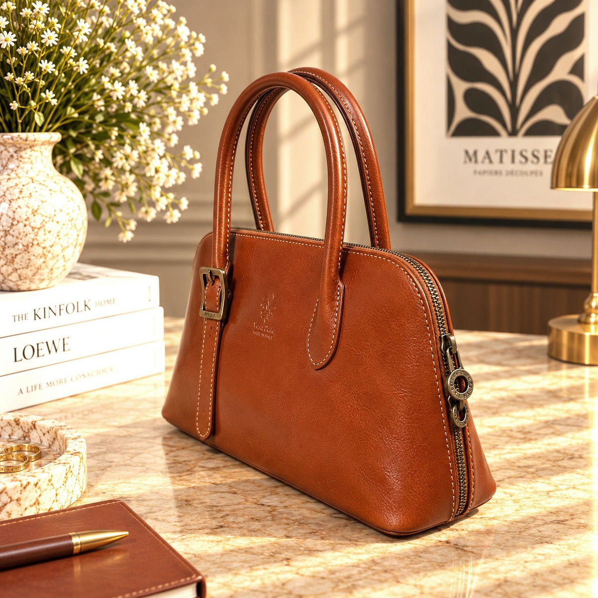 Eugenia Hand-Dyed Leather Dome Satchel - Leather Italiano