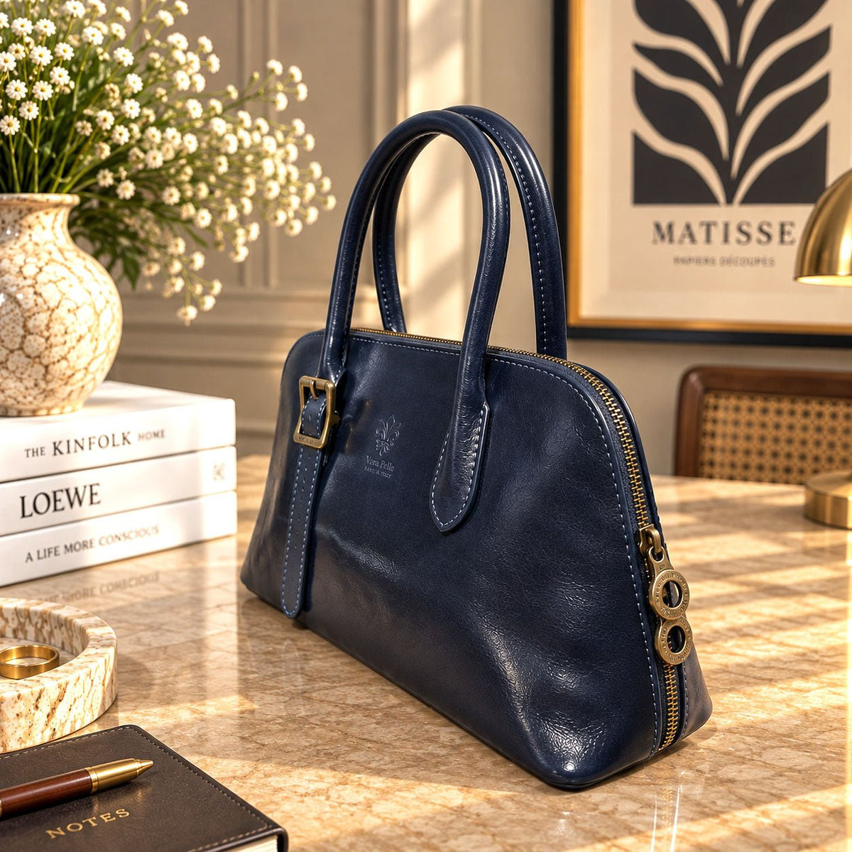Eugenia Hand-Dyed Leather Dome Satchel - Leather Italiano