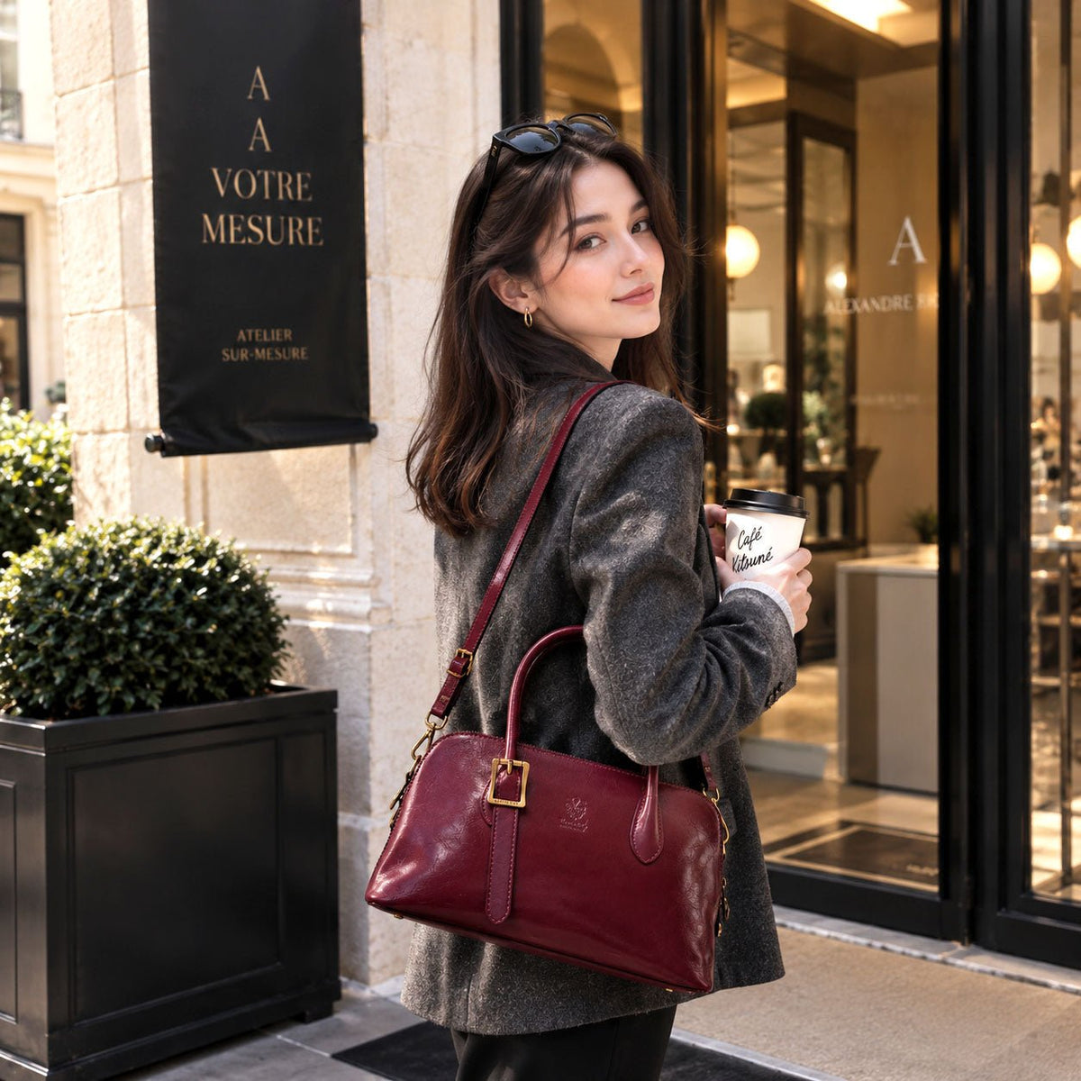 Eugenia Hand-Dyed Leather Dome Satchel - Leather Italiano