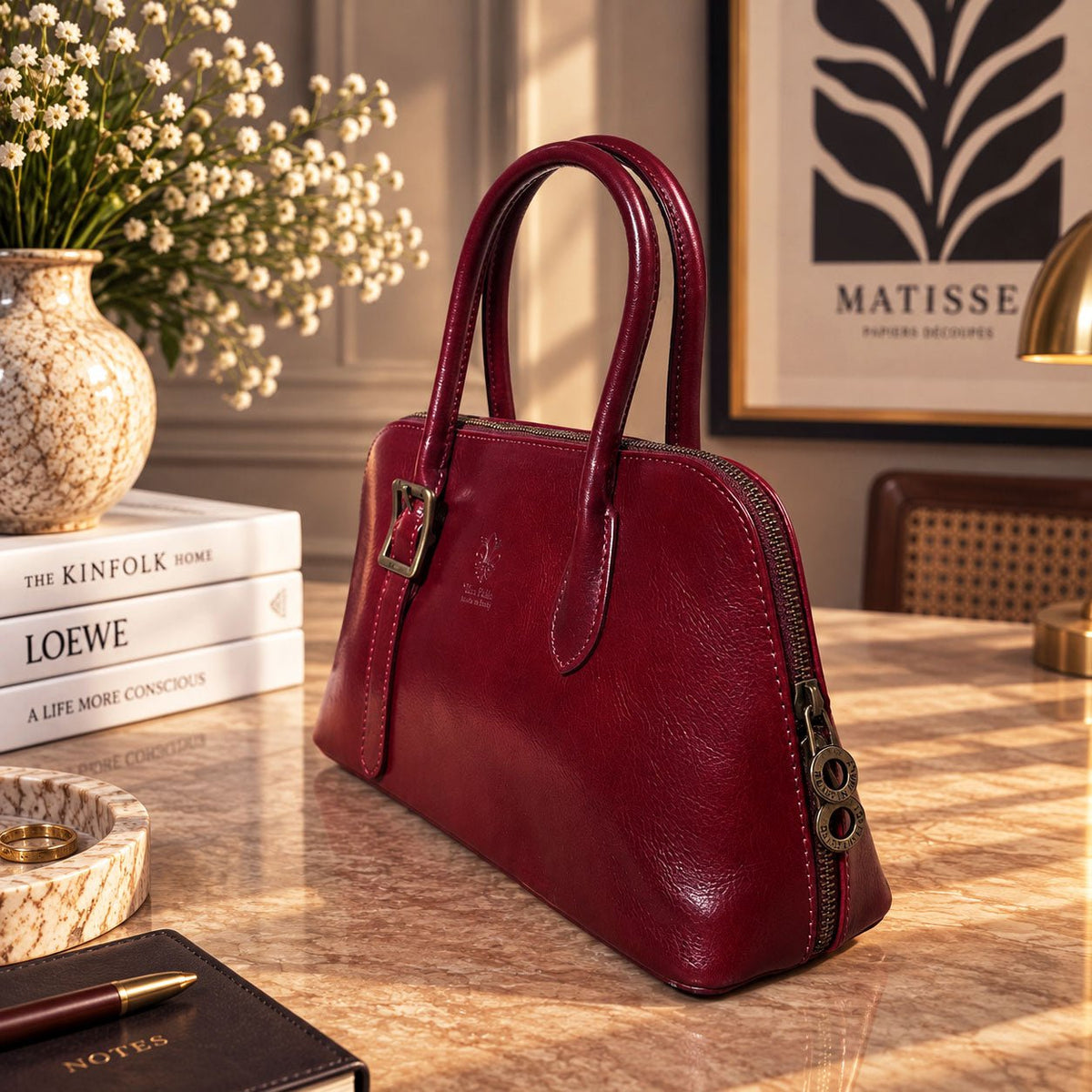 Eugenia Hand-Dyed Leather Dome Satchel - Leather Italiano