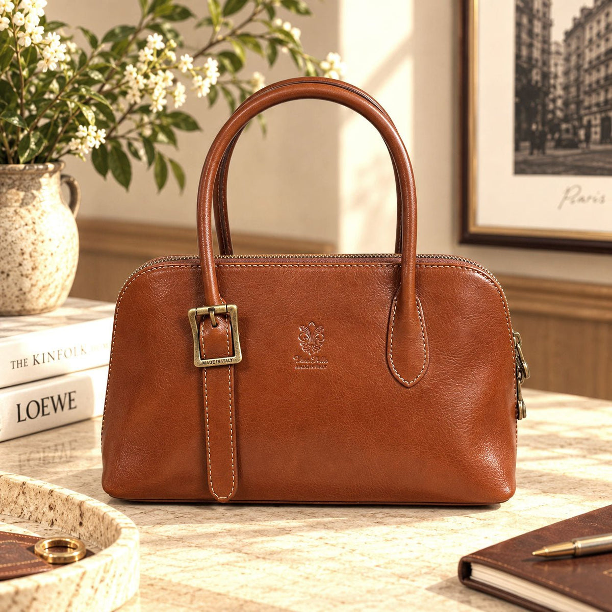 Eugenia Hand-Dyed Leather Dome Satchel - Leather Italiano