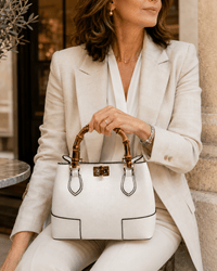 Fabrizia Small Italian Leather Bag with Bamboo Handles - Leather Italiano