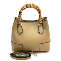 Fabrizia Small Italian Leather Bag with Bamboo Handles - Leather Italiano