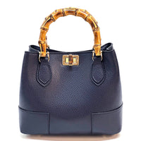 Fabrizia Small Italian Leather Bag with Bamboo Handles - Leather Italiano