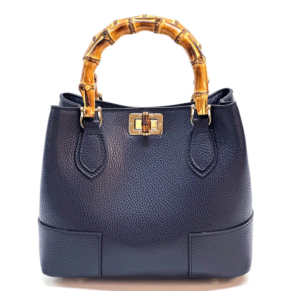 Fabrizia Small Italian Leather Bag with Bamboo Handles - Leather Italiano