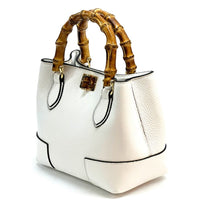 Fabrizia Small Italian Leather Bag with Bamboo Handles - Leather Italiano