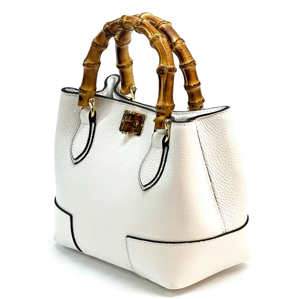 Fabrizia Small Italian Leather Bag with Bamboo Handles - Leather Italiano