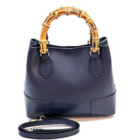 Fabrizia Small Italian Leather Bag with Bamboo Handles - Leather Italiano