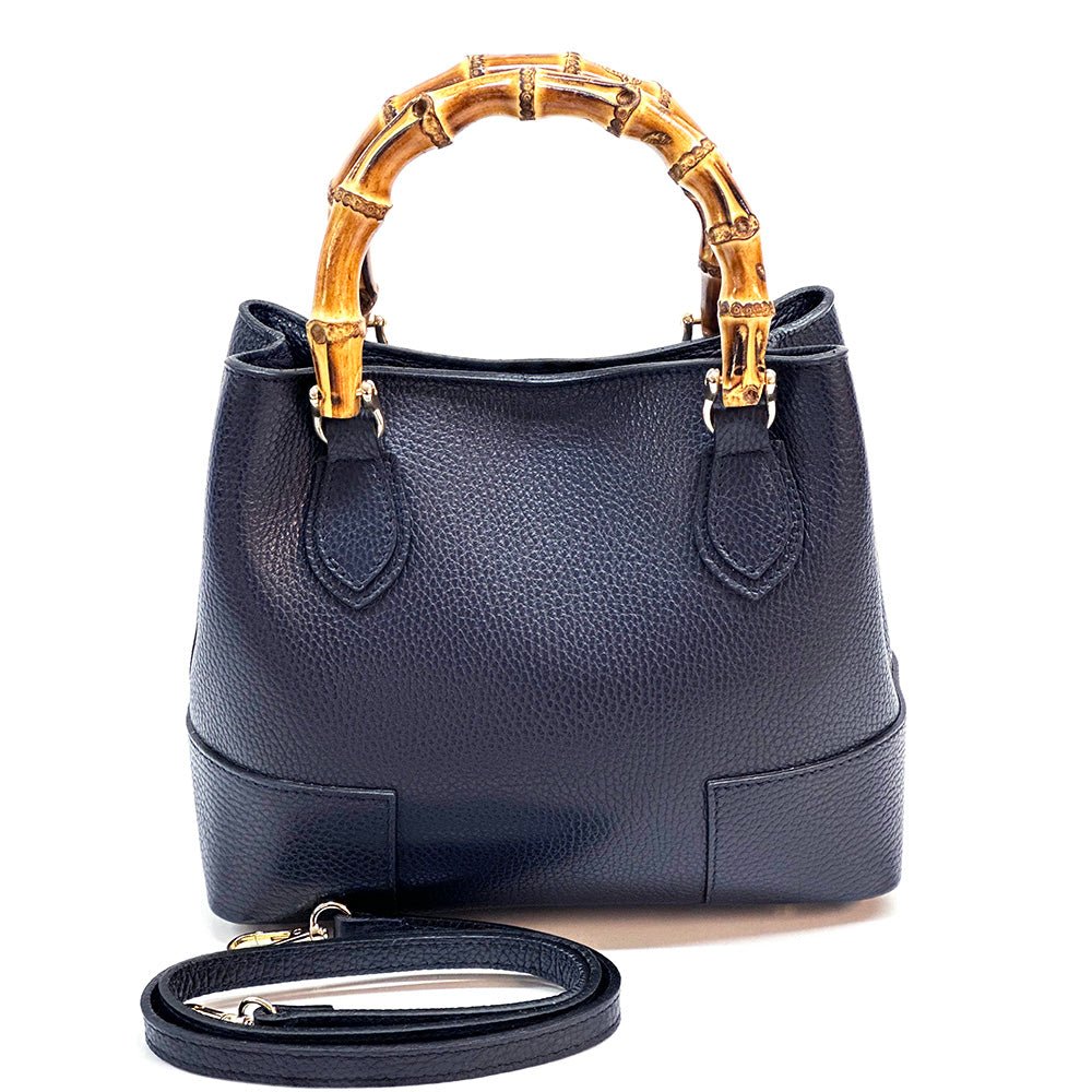 Fabrizia Small Italian Leather Bag with Bamboo Handles - Leather Italiano