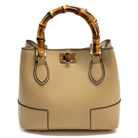 Fabrizia Small Italian Leather Bag with Bamboo Handles - Leather Italiano