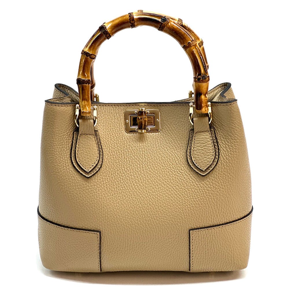 Fabrizia Small Italian Leather Bag with Bamboo Handles - Leather Italiano