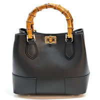 Fabrizia Small Italian Leather Bag with Bamboo Handles - Leather Italiano