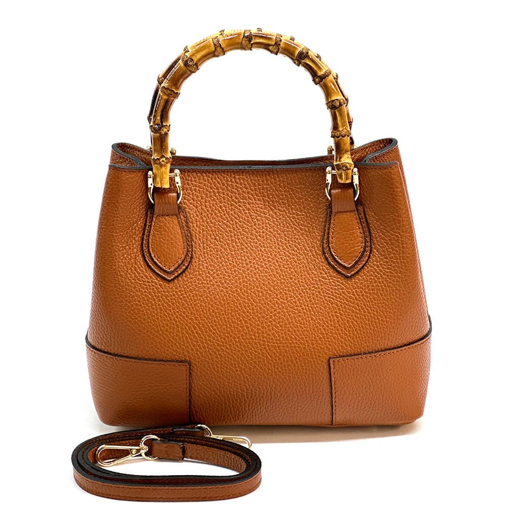 Fabrizia Small Italian Leather Bag with Bamboo Handles - Leather Italiano