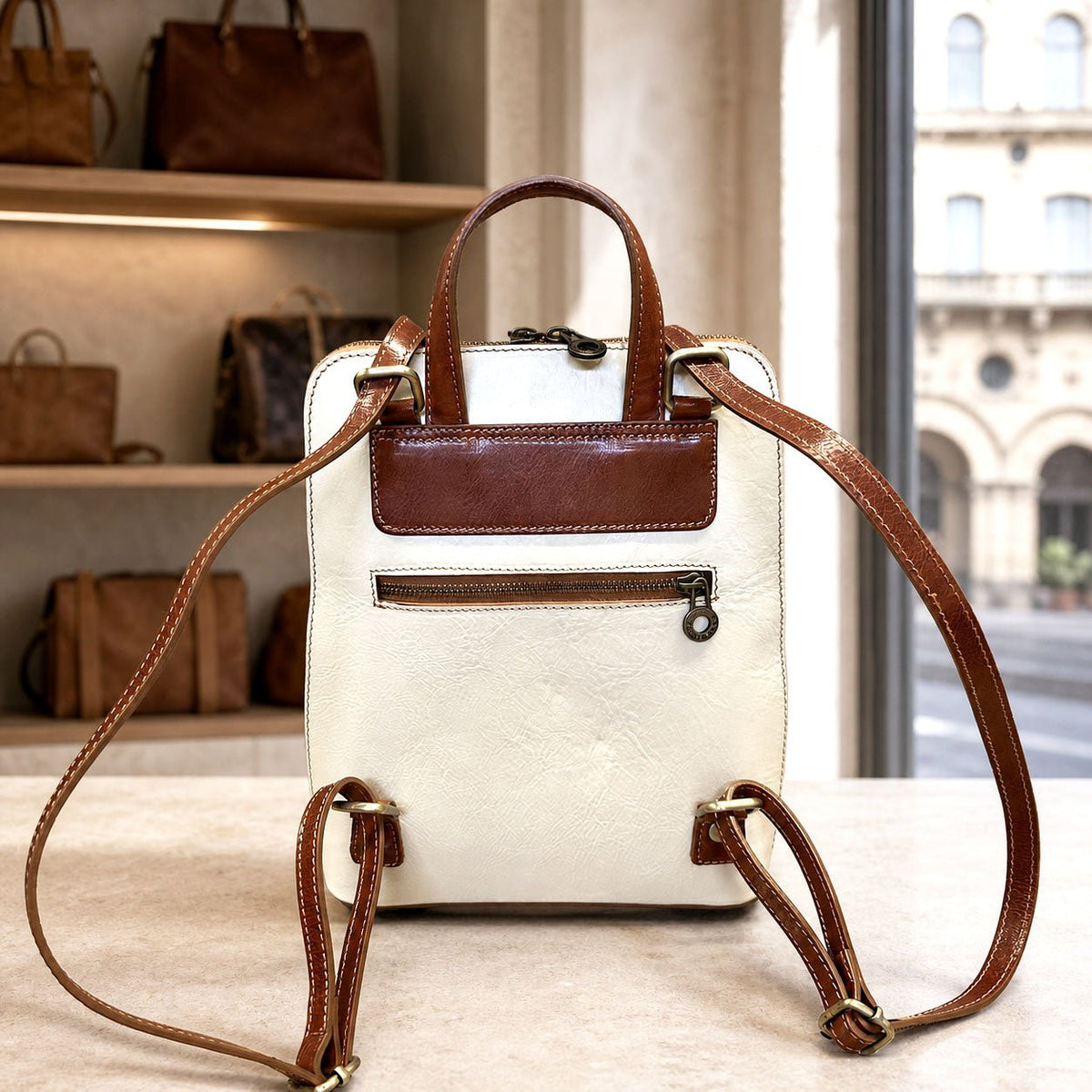 Fiammetta Convertible Hand-Dyed Italian Leather Backpack - Leather Italiano