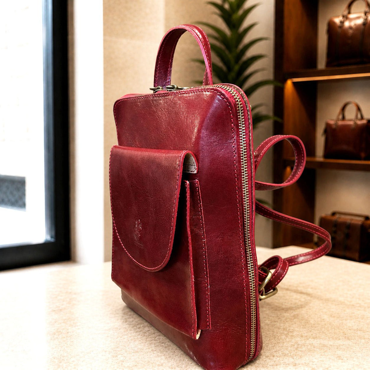 Fiammetta Convertible Hand-Dyed Italian Leather Backpack - Leather Italiano