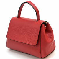 Gaia Italian Leather Handbag – Compact Top Handle with Dollar Grain Texture - Leather Italiano