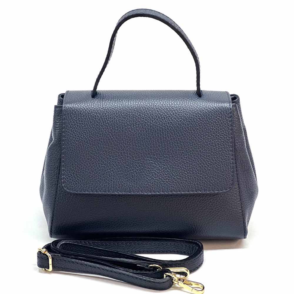 Gaia Italian Leather Handbag – Compact Top Handle with Dollar Grain Texture - Leather Italiano