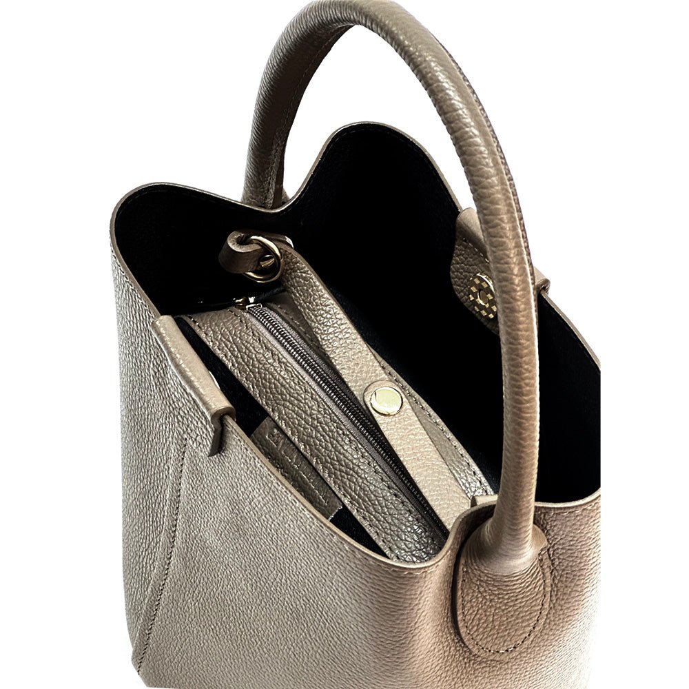 Grazia Italian Leather Bucket Bag – Elegant Everyday Shoulder Bag for Women - Leather Italiano