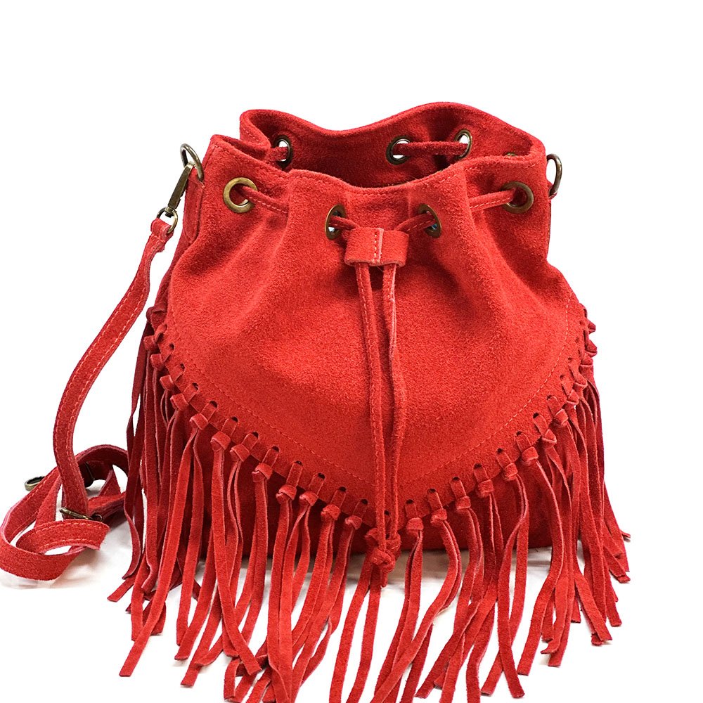 Ileana Fringed Suede Bucket Bag – Bohemian Italian Chic - Leather Italiano