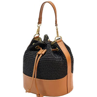 Ischia Bucket Bag in Raffia and Italian Leather - Leather Italiano