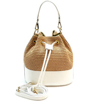 Ischia Bucket Bag in Raffia and Italian Leather - Leather Italiano