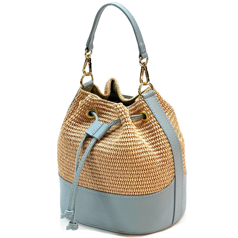 Ischia Bucket Bag in Raffia and Italian Leather - Leather Italiano
