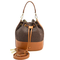 Ischia Bucket Bag in Raffia and Italian Leather - Leather Italiano
