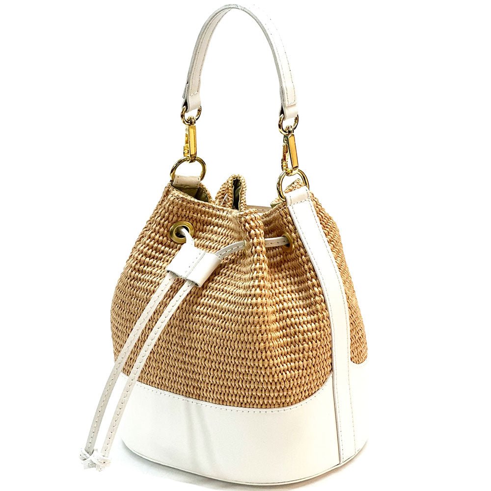 Ischia Bucket Bag in Raffia and Italian Leather - Leather Italiano