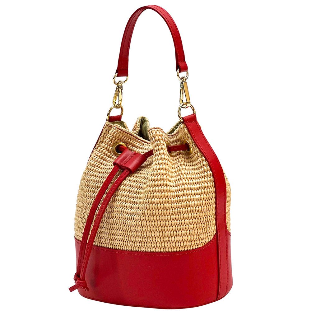 Ischia Bucket Bag in Raffia and Italian Leather - Leather Italiano