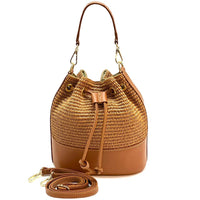 Ischia Bucket Bag in Raffia and Italian Leather - Leather Italiano
