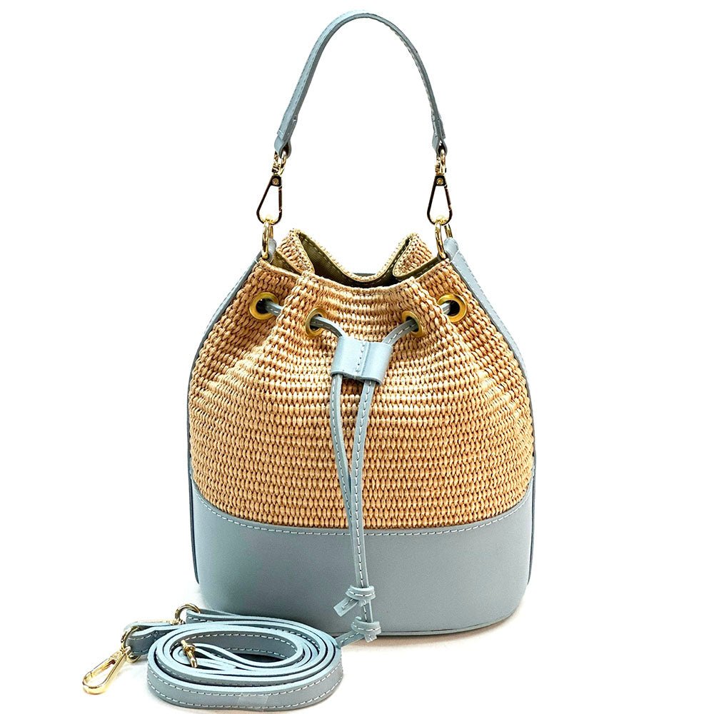 Ischia Bucket Bag in Raffia and Italian Leather - Leather Italiano