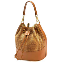 Ischia Bucket Bag in Raffia and Italian Leather - Leather Italiano