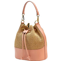Ischia Bucket Bag in Raffia and Italian Leather - Leather Italiano