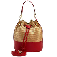 Ischia Bucket Bag in Raffia and Italian Leather - Leather Italiano