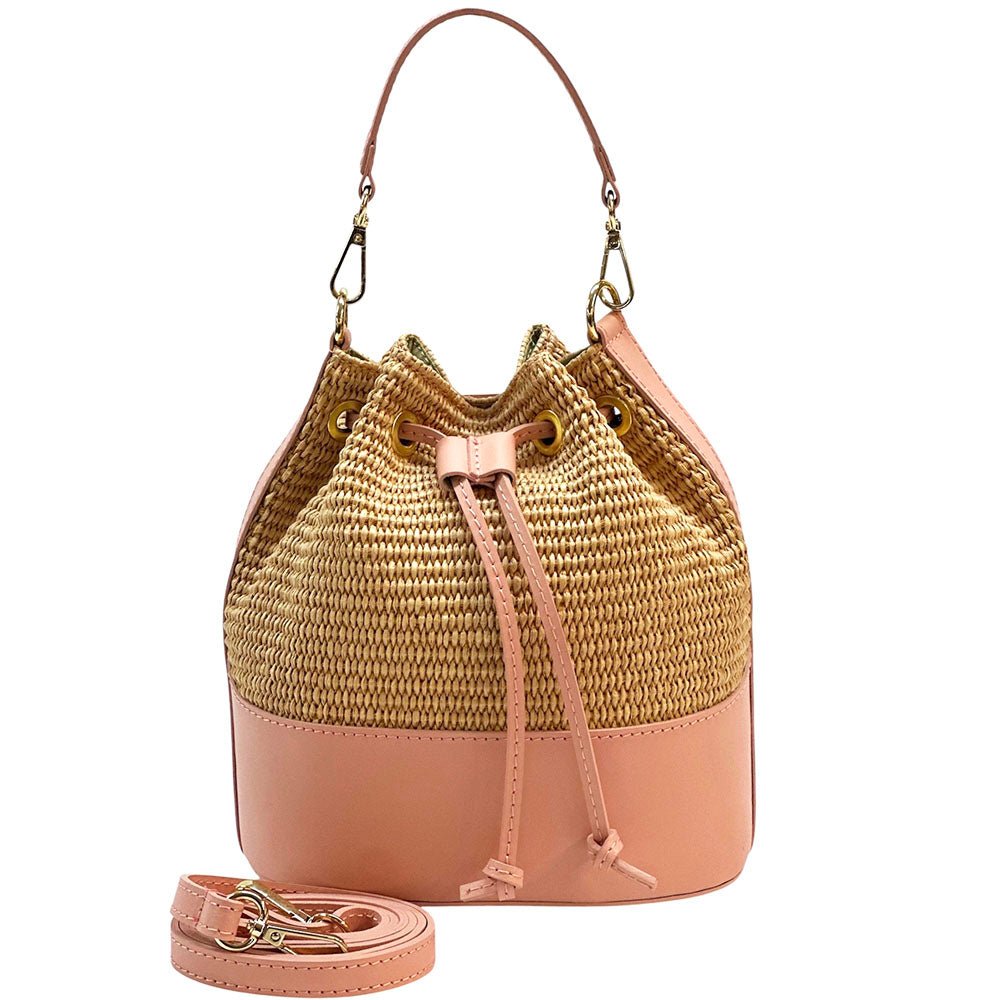 Ischia Bucket Bag in Raffia and Italian Leather - Leather Italiano