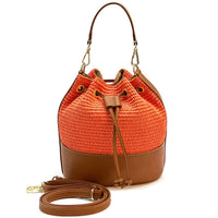 Ischia Bucket Bag in Raffia and Italian Leather - Leather Italiano