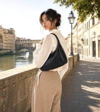 Leonia Hand-Dyed Italian Leather Crescent Hobo Bag - Leather Italiano