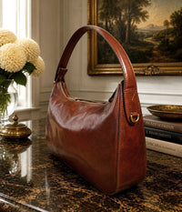 Leonia Hand-Dyed Italian Leather Crescent Hobo Bag - Leather Italiano
