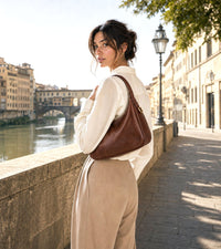 Leonia Hand-Dyed Italian Leather Crescent Hobo Bag - Leather Italiano