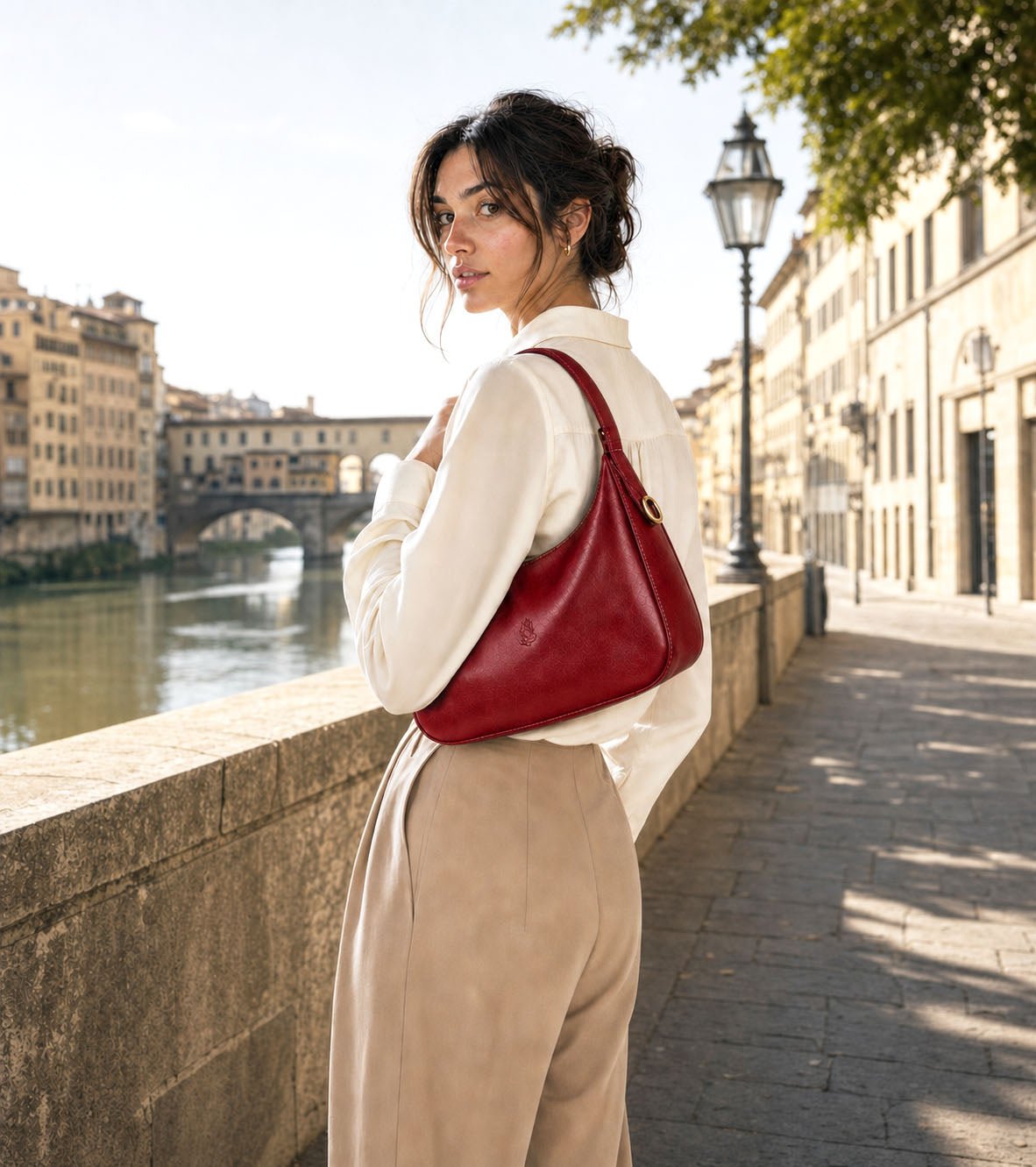 Leonia Hand-Dyed Italian Leather Crescent Hobo Bag - Leather Italiano
