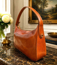 Leonia Hand-Dyed Italian Leather Crescent Hobo Bag - Leather Italiano