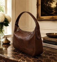 Leonia Hand-Dyed Italian Leather Crescent Hobo Bag - Leather Italiano