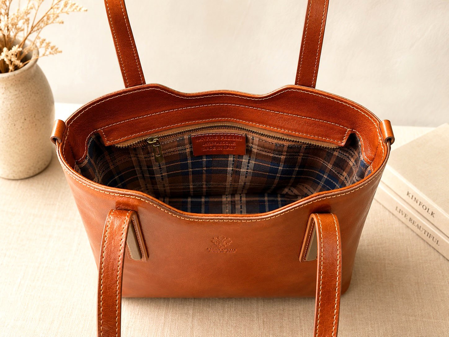 Liviana Large Italian Leather Structured Tote Bag - Leather Italiano