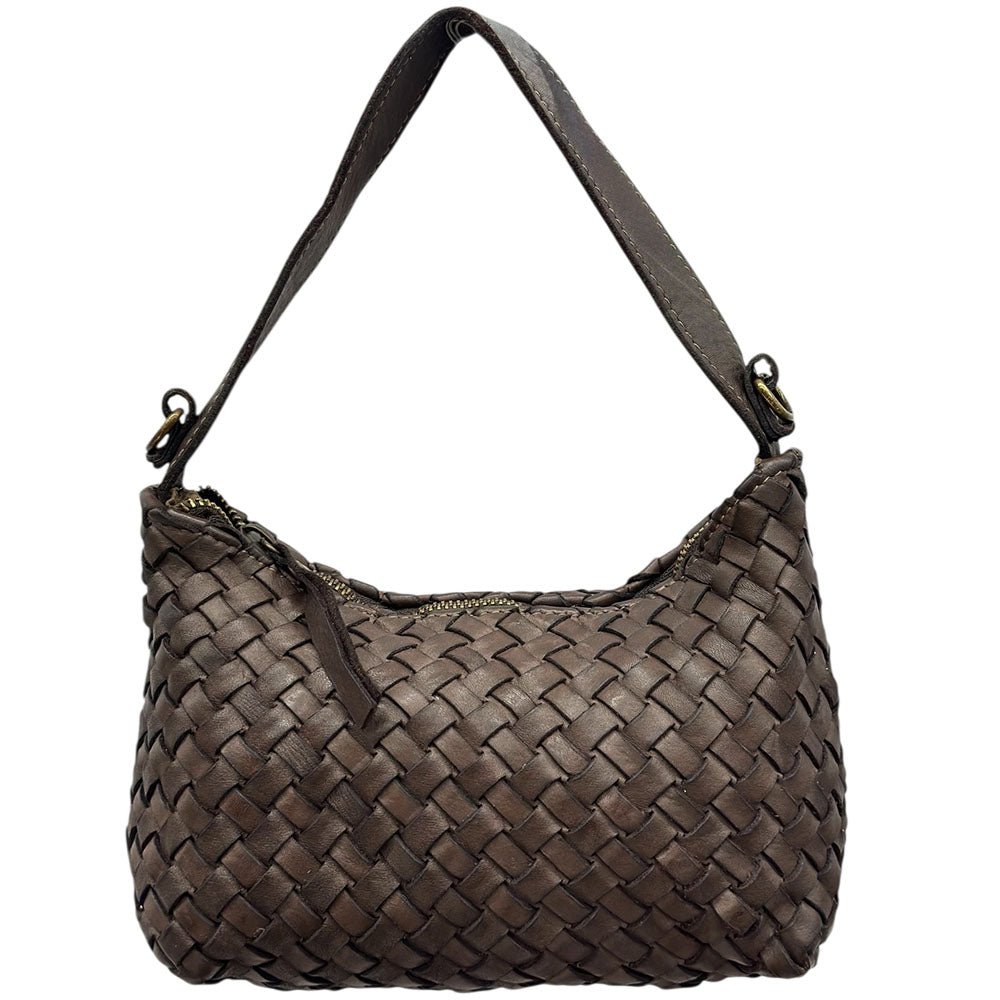 Lorenvia Washed Woven Calf Leather Shoulder Bag - Leather Italiano